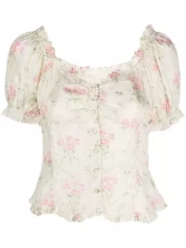 LoveShackFancy блузка с цветочным принтом и вырезом в форме сердца, белый