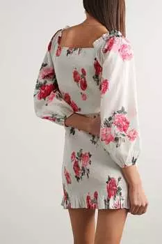 LOVESHACKFANCY Kyndra присборенное платье мини из хлопка с цветочным принтом и завязками спереди, розовый