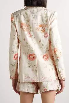 LOVESHACKFANCY льняной блейзер Ofra с отделкой крючком и цветочным принтом, апельсин