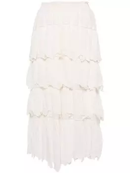 LoveShackFancy многослойная юбка миди, белый