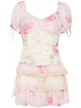 LoveShackFancy платье мини Jupe с цветочным принтом, розовый