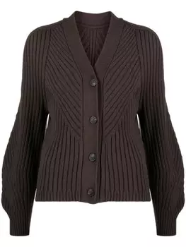 Low Classic кардиган в рубчик с V-образным вырезом, коричневый