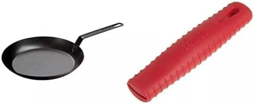 Ложа 12-дюймовая сковорода из углеродистой стали + силиконовые держатели для ручек Lodge, Black