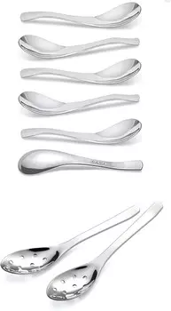 Ложки из нержавеющей стали, 6 шт., маленькие ложки с прорезями, 2 шт., AOOSY. Тяжелые, современные, стильные, толстые, с короткой ручкой. Ложки из нержавеющей стали 304.