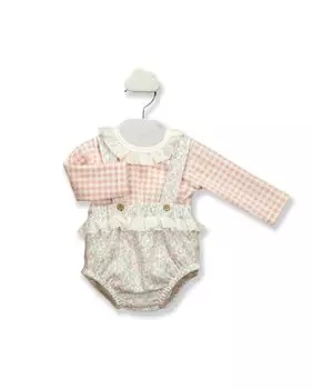 Лягушка для девочки с подтяжками и рубашкой с принтом в мелкую клетку BABID, розовый