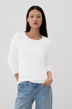 Любимая футболка из хлопка и модала с круглым вырезом и длинными рукавами Gap, белый