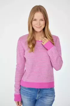 Любимая вещь: свитер с круглым вырезом "AllyL" в полоску Lieblingsstck, розовый