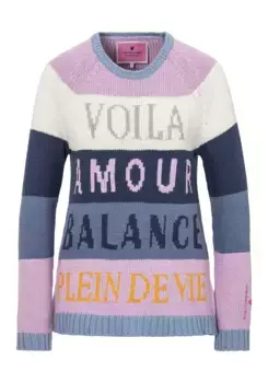 Любимая вещь: свитер с круглым вырезом "БамикаЛ" с полосатой вставкой Lieblingsstck, цвет Light Blue Gestreift