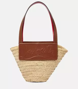 Лубишор маленькая сумка-тоут из рафии Christian Louboutin, Naturel/Nude
