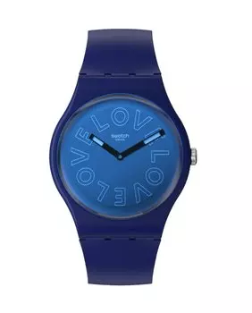 Люблю ходить по часам с синим ремешком и циферблатом Swatch, синий