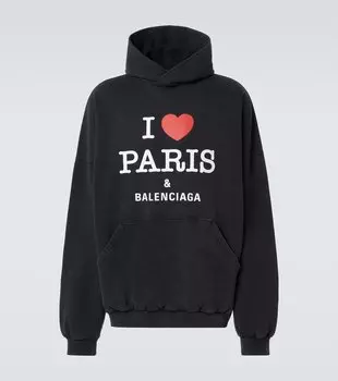 Люблю Париж худи из потертого хлопка Balenciaga, Faded Washed Black