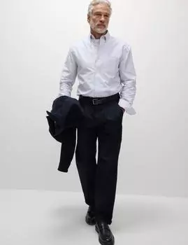 Лучшая оксфордская рубашка в полоску из чистого хлопка Marks & Spencer, синий