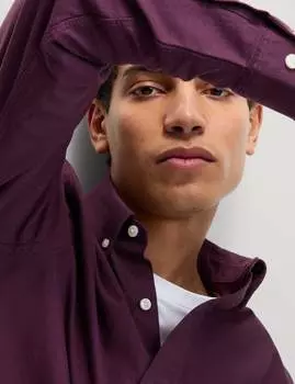 Лучшая рубашка Oxford из чистого хлопка Marks & Spencer, бордовый