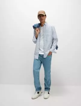 Лучшая рубашка Оксфорд из чистого хлопка в клетку Marks & Spencer, светло-голубой микс