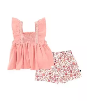 Lucky Brand для маленьких девочек от 2 до 6 лет, трикотажная туника с отделкой крючком и муслиновыми шортами с цветочным принтом, комплект, розовый