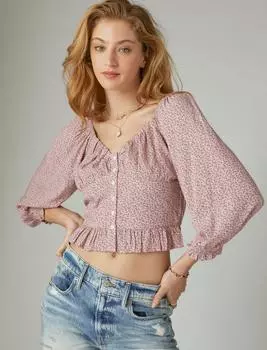 Lucky Brand Женский топ на пуговицах спереди, светло-розовый