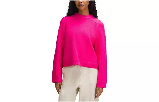 Lululemon Женский свитер с круглым вырезом из смеси шерсти мериноса и начеса, розовый