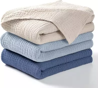 Lulumoon Муслиновое одеяло для пеленания Радужный коричневый (3 упаковки) + Муслиновое одеяло для пеленания Темно-синего цвета (3 упаковки)