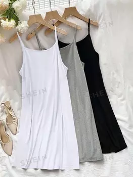 LUNE, 3 шт./компл., Женская однотонная майка больших размеров, однотонная майка Shein, мультиколор