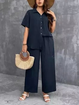 LUNE, Большие размеры, однотонный, повседневный Shein, темно-синий