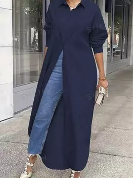 LUNE Длинное платье макси больших размеров Shein, темно-синий