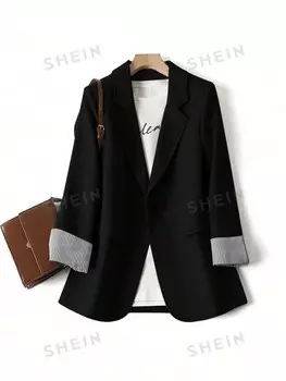 LUNE Костюм, рубашечный воротник, длинные рукава, двойные серые полоски, женский Shein, черный