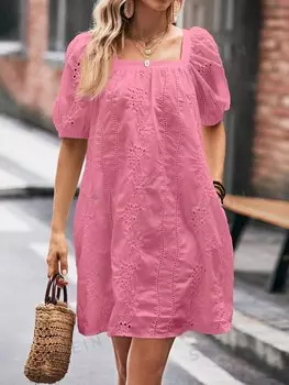 LUNE Летнее Однотонное платье с короткими рукавами и цветочным принтом Shein, розовый