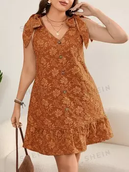 LUNE Мини-платье большого размера для горничных на свадьбе/рукава с объемным бантом, ткань с цветочным принтом Shein, апельсиновый