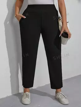 LUNE Облегающие рабочие брюки Для женщин особых размеров Shein, черный