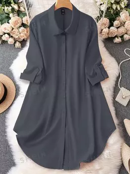 LUNE, Однотонное повседневное платье больших размеров с рукавами Arkhem на весну и лето Shein, серый