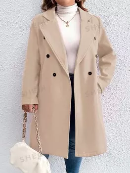 LUNE Однотонное шерстяное пальто больших размеров длиной до колена Shein, хаки