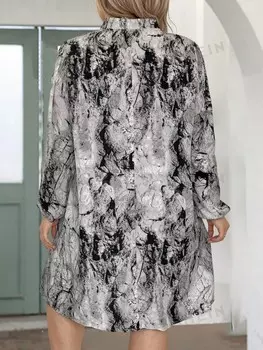 LUNE Платье больших размеров, рукава-фонарики, овальный вырез, костюм с рисунком Shein, мультиколор