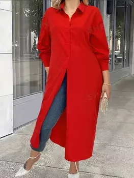 LUNE Платье-рубашка больших размеров, однотонное Shein, красный
