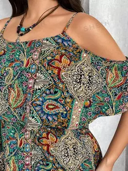 LUNE Платье с баской и принтом пейсли для женщин больших размеров, летнее Платье Shein, мультиколор