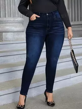 LUNE Plus Джинсы скинни с внутренней молнией Shein, тёмно-синий