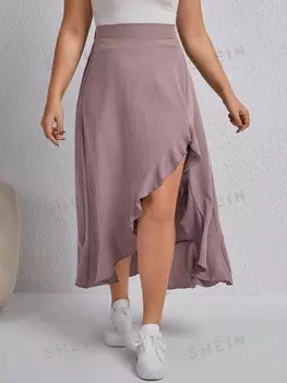 LUNE Плюс летняя женская юбка с асимметричным подолом и рюшами Shein, серовато-фиолетовый