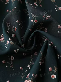 LUNE Плюс небольшая блузка с цветочным принтом и завязывающимся воротником Shein, темно-зеленый