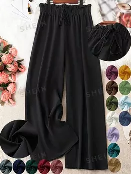 LUNE Плюс широкие брюки, пояс из бумажного мешка, узел спереди Shein, черный