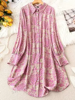 LUNE Повседневные одинаковые платья больших размеров с отложным воротником и Длинными рукавами с принтом на весну и лето Shein, розовый