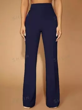 LUNE Прямые брюки больших размеров с завышенной талией Shein, темно-синий