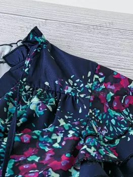 LUNE Рубашка больших размеров с V-образным вырезом, цветочным принтом и рюшами по низу Shein, темно-синий