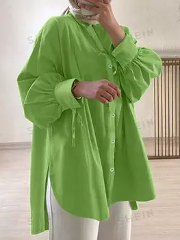 LUNE Рубашка с длинными рукавами, лямки на плечо, удобная, однотонная, из прозрачной ткани, для женщин, весна, лето Shein, зеленый