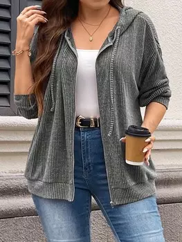 LUNE Толстовка с капюшоном Drawstring Plus Drop для весны и лета Shein, серый