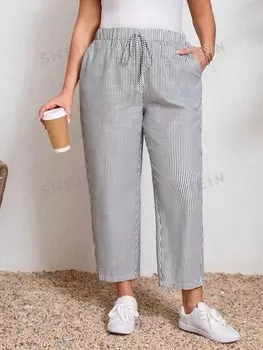 LUNE Узкие брюки для полных людей, узор в полоску, в стиле кэжуал Shein, мультиколор