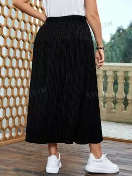 LUNE Женская летняя повседневная черная юбка больших размеров больших размеров Shein, черный