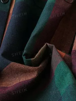 LUNE Женская рубашка больших размеров, узор в клетку, пуговицы спереди Shein, мультиколор