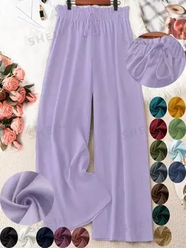 LUNE Женские брюки больших размеров, однотонные, с эластичным поясом Shein, сиреневый/фиолетовый