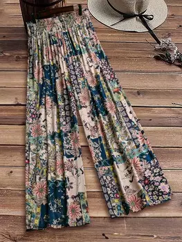 LUNE Женские брюки большого размера с цветочным принтом в праздничном стиле Shein, мультиколор