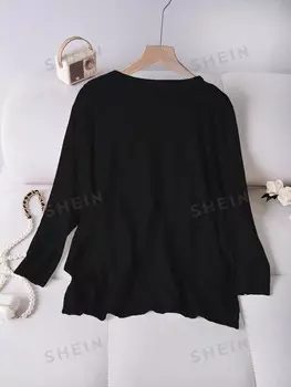 LUNE Женский однобортный однобортный повседневный кардиган больших размеров с длинными рукавами, весна-лето Shein, черный