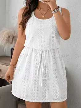 LUNE Женское летнее платье без рукавов Однотонное, большие размеры Shein, белый